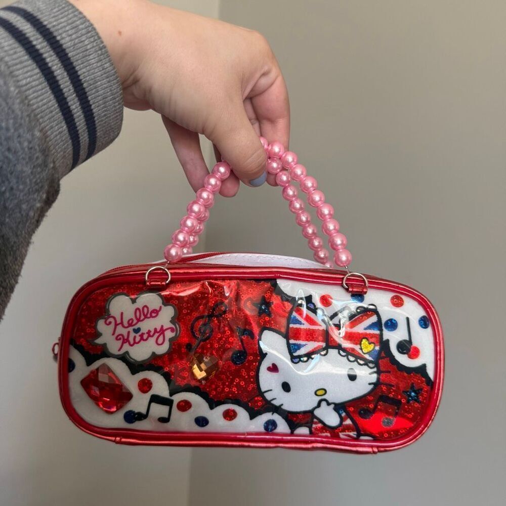 Hello Kitty Metallic Red Beaded Handle Mini Bag Y2K Glam Pop Princess Kawaii Pur